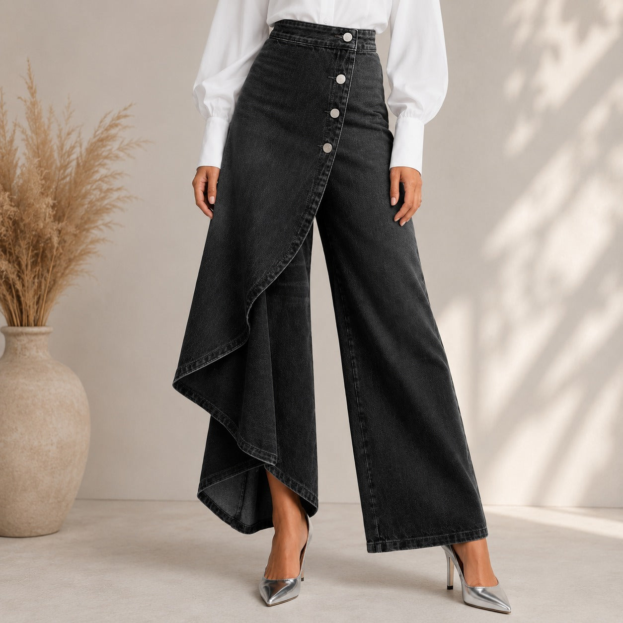 Pantalón Amaris™ con Panel Cruzado, Talle Alto y Corte Amplio