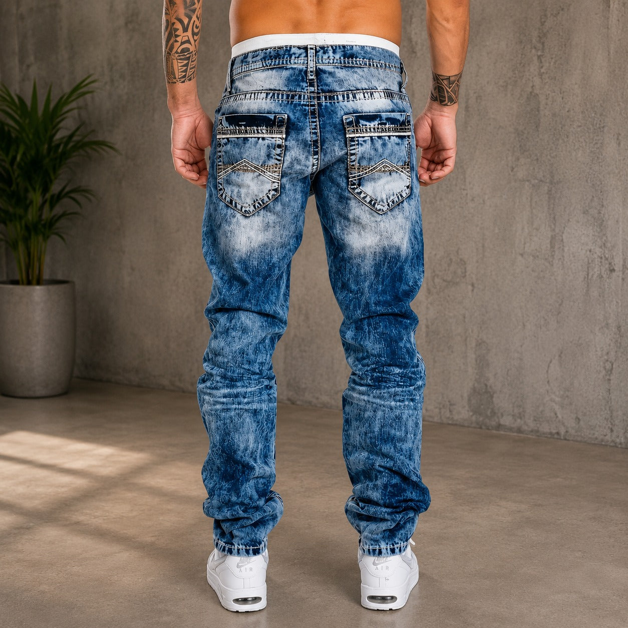 Pantalón Vasto™ con Lavado Desgastado, Corte Recto y Costuras en Contraste