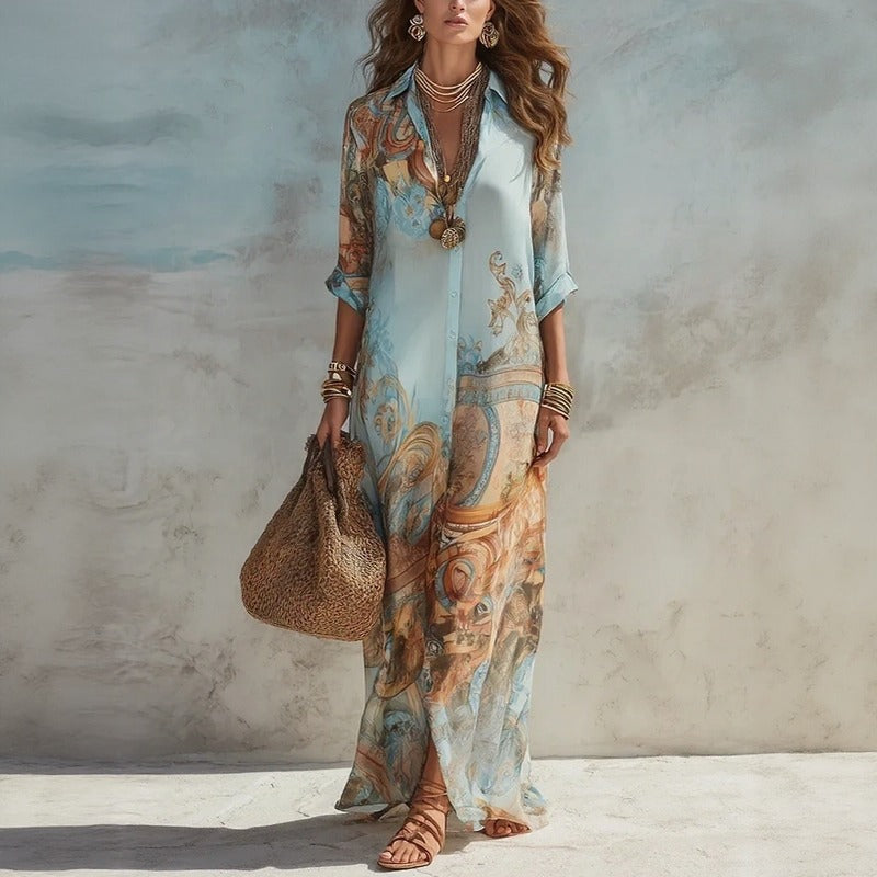 Vestido Camisero Largo Doravie™ Con Estampado Ornamental