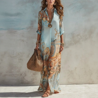 Vestido Camisero Largo Doravie™ Con Estampado Ornamental