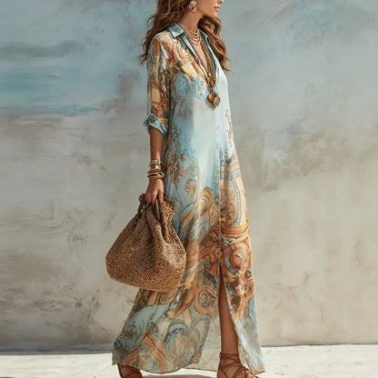 Vestido Camisero Largo Doravie™ Con Estampado Ornamental