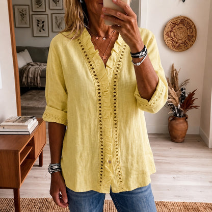 Blusa Lucena™ con Encaje Calado y Volantes Delicados