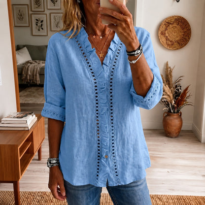 Blusa Lucena™ con Encaje Calado y Volantes Delicados