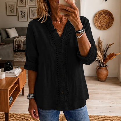 Blusa Lucena™ con Encaje Calado y Volantes Delicados