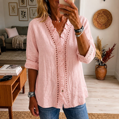 Blusa Lucena™ con Encaje Calado y Volantes Delicados