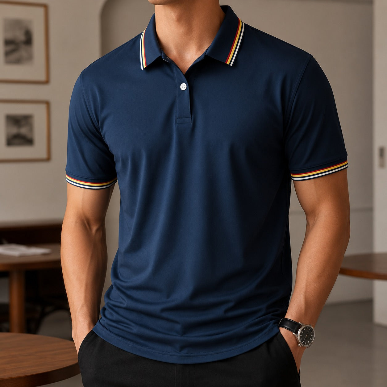 Camisa Polo Cedric™ con Gola Contrastante, Manga Corta y Corte Clásico
