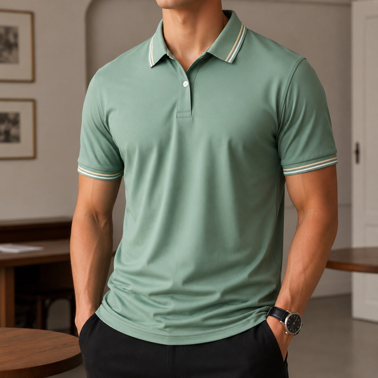 Camisa Polo Cedric™ con Gola Contrastante, Manga Corta y Corte Clásico