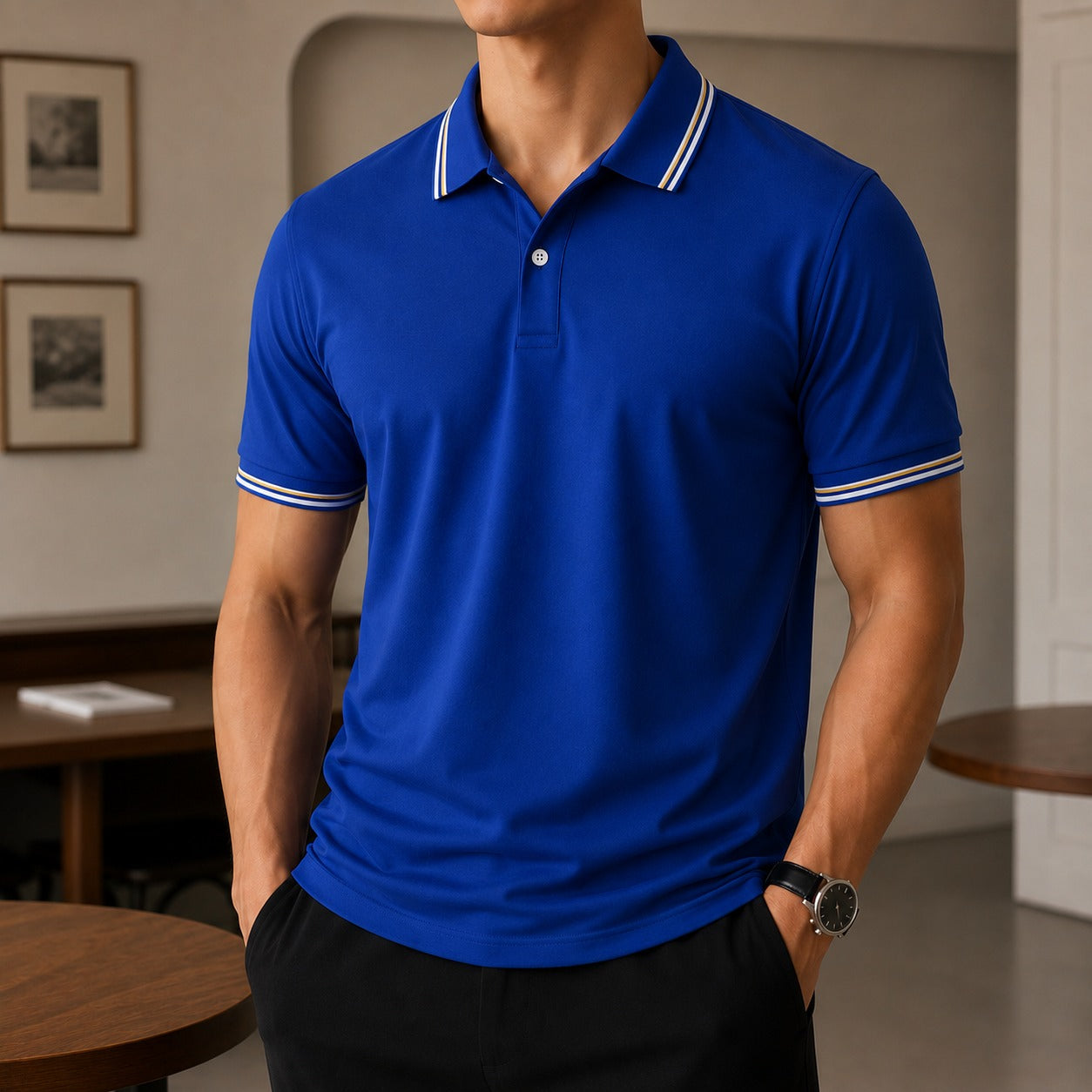 Camisa Polo Cedric™ con Gola Contrastante, Manga Corta y Corte Clásico