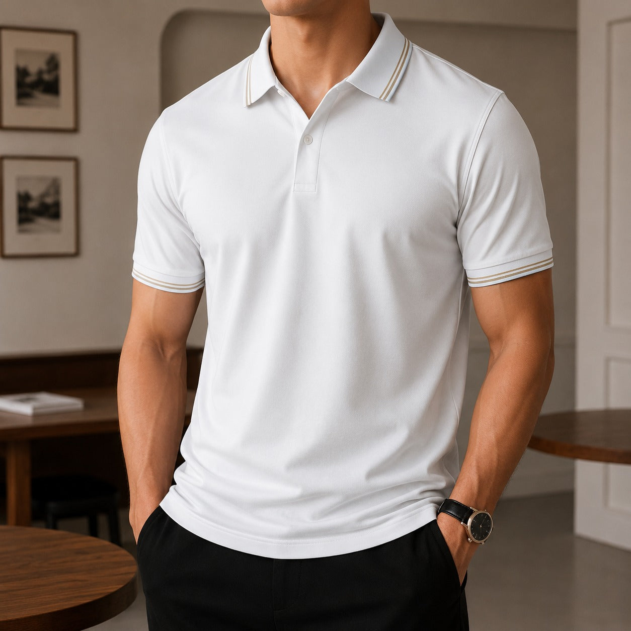 Camisa Polo Cedric™ con Gola Contrastante, Manga Corta y Corte Clásico