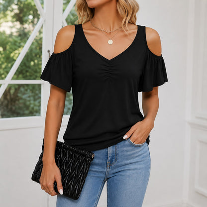 Blusa Varella™ con Hombros Descubiertos, Escote V y Frunce Central