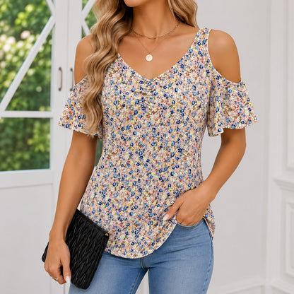 Blusa Varella™ con Hombros Descubiertos, Escote V y Frunce Central