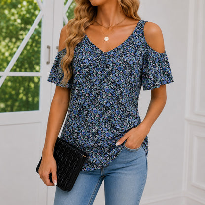 Blusa Varella™ con Hombros Descubiertos, Escote V y Frunce Central
