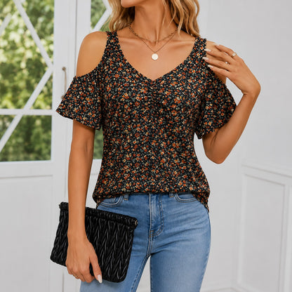 Blusa Varella™ con Hombros Descubiertos, Escote V y Frunce Central