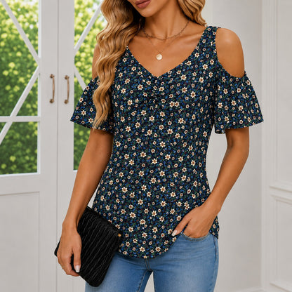 Blusa Varella™ con Hombros Descubiertos, Escote V y Frunce Central