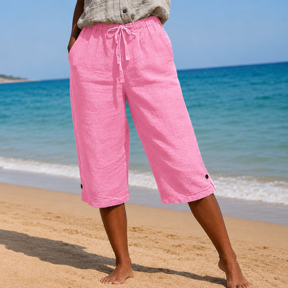 Pantalón Pantacourt Narella™ con Cintura Ajustable, Bolsillos Laterales y Detalles Abotonados
