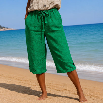 Pantalón Pantacourt Narella™ con Cintura Ajustable, Bolsillos Laterales y Detalles Abotonados