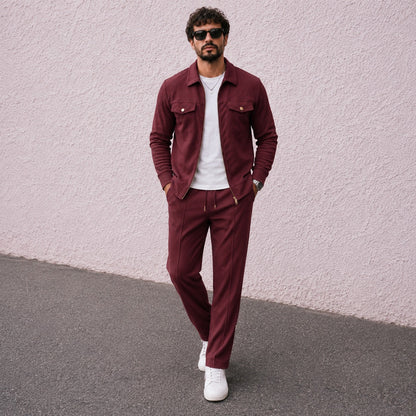 Conjunto Alvero™ con Sobrecamisa Texturizada, Cremallera y Pantalón Ajustable
