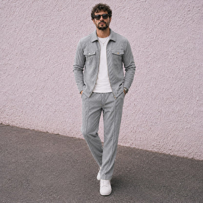 Conjunto Alvero™ con Sobrecamisa Texturizada, Cremallera y Pantalón Ajustable