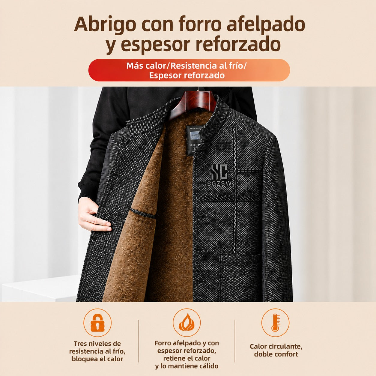 Abrigo Romero™ con Forro Afelpado, Cuello Estructurado y Tejido Texturizado