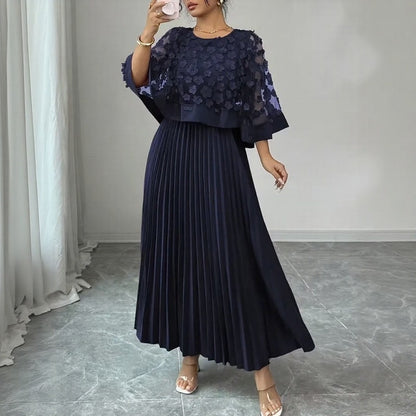 Vestido Midi Rosmara™ Efecto 2 En 1 Con Tul Floral 3D Y Falda Plisada