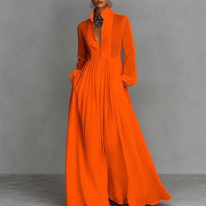 Vestido Valeria™ con Textura Plisada, Cuello Alto y Falda Fluida