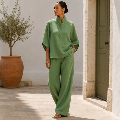 Conjunto Liorena™ Con Blusa De Mangas Amplias Y Pantalón Largo / Un Look Completo Para Viajes Y Paseos Sofisticados