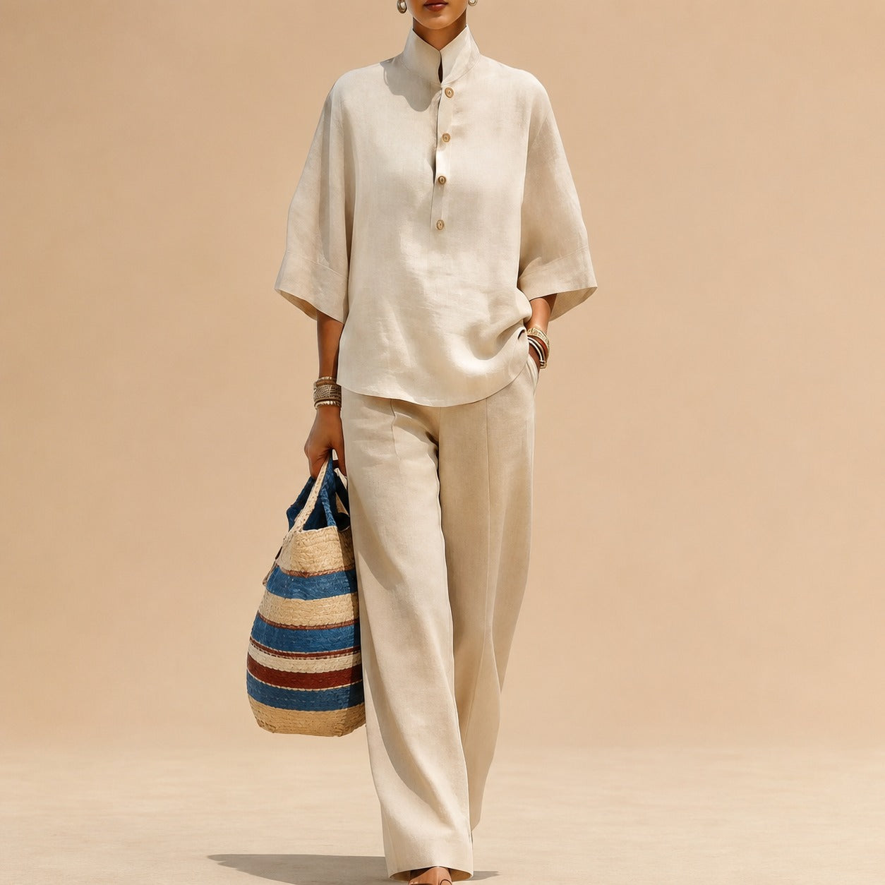 Conjunto Liorena™ Con Blusa De Mangas Amplias Y Pantalón Largo / Un Look Completo Para Viajes Y Paseos Sofisticados