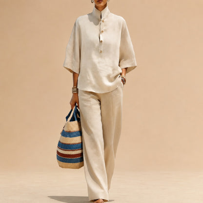 Conjunto Liorena™ Con Blusa De Mangas Amplias Y Pantalón Largo / Un Look Completo Para Viajes Y Paseos Sofisticados