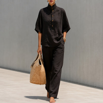 Conjunto Liorena™ Con Blusa De Mangas Amplias Y Pantalón Largo / Un Look Completo Para Viajes Y Paseos Sofisticados