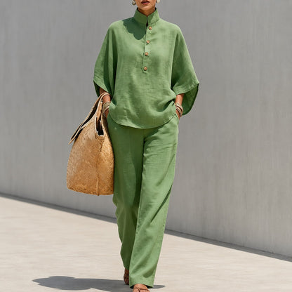 Conjunto Liorena™ Con Blusa De Mangas Amplias Y Pantalón Largo / Un Look Completo Para Viajes Y Paseos Sofisticados