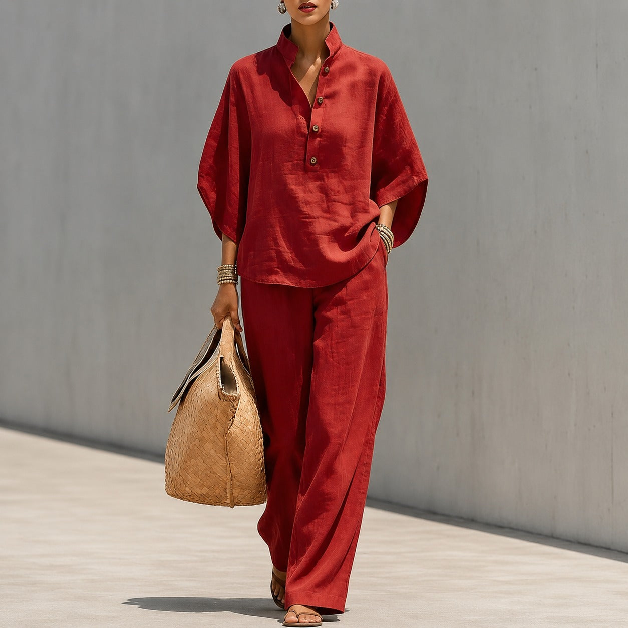 Conjunto Liorena™ Con Blusa De Mangas Amplias Y Pantalón Largo / Un Look Completo Para Viajes Y Paseos Sofisticados