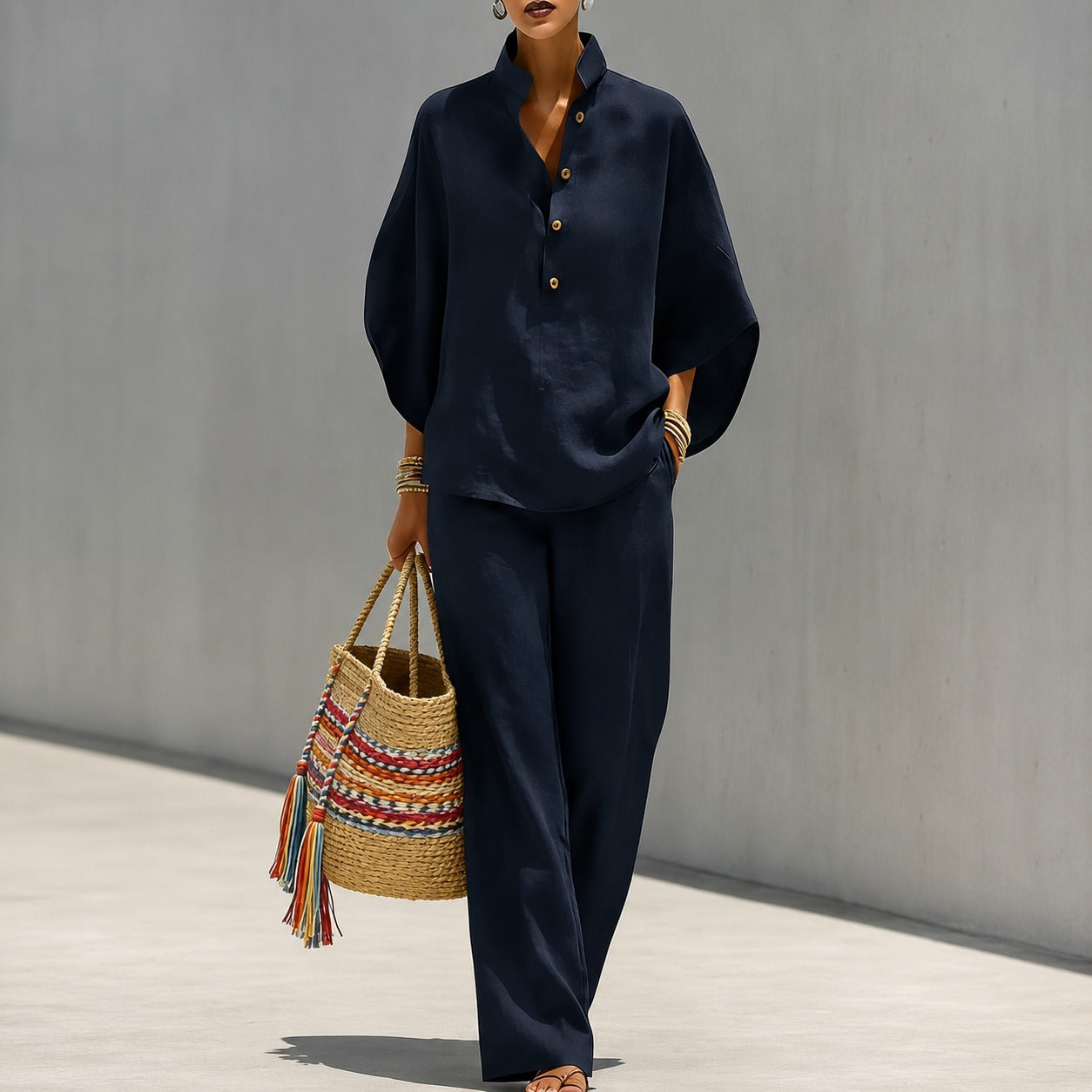 Conjunto Liorena™ Con Blusa De Mangas Amplias Y Pantalón Largo / Un Look Completo Para Viajes Y Paseos Sofisticados