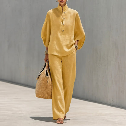 Conjunto Liorena™ Con Blusa De Mangas Amplias Y Pantalón Largo / Un Look Completo Para Viajes Y Paseos Sofisticados