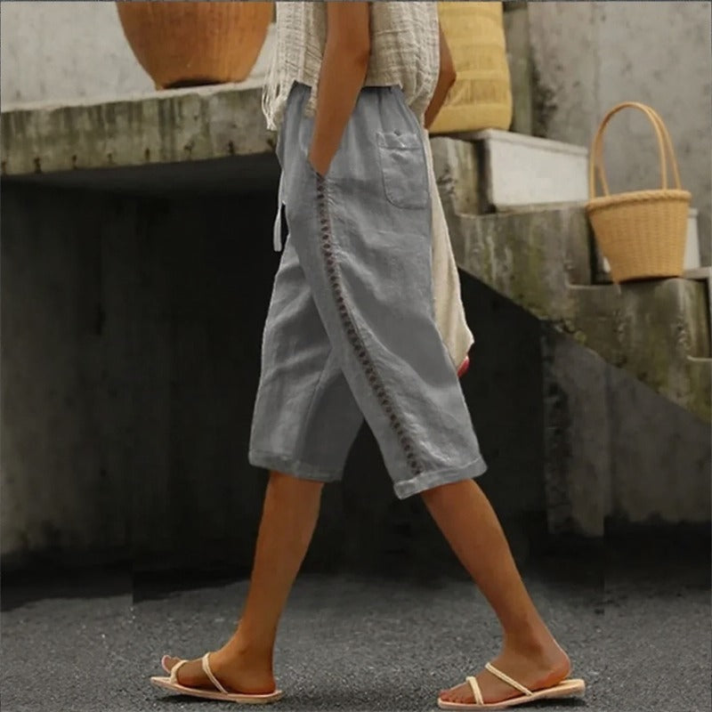 Pantalón Culotte Tavina™ De Lino Y Algodón Con Detalles Calados Laterales