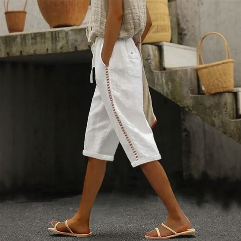 Pantalón Culotte Tavina™ De Lino Y Algodón Con Detalles Calados Laterales
