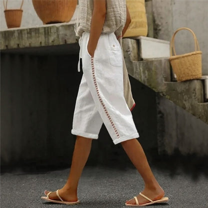 Pantalón Culotte Tavina™ De Lino Y Algodón Con Detalles Calados Laterales