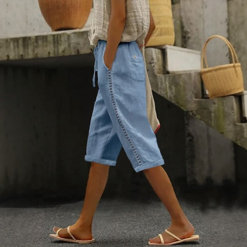Pantalón Culotte Tavina™ De Lino Y Algodón Con Detalles Calados Laterales