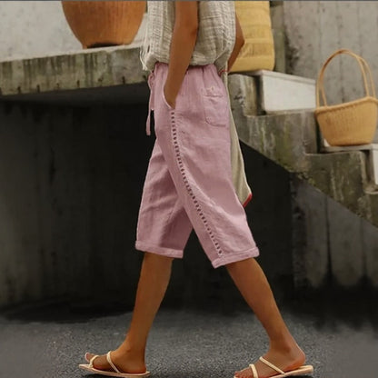 Pantalón Culotte Tavina™ De Lino Y Algodón Con Detalles Calados Laterales