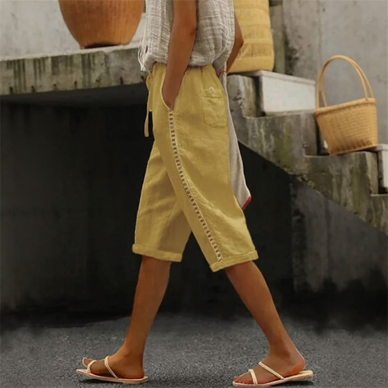 Pantalón Culotte Tavina™ De Lino Y Algodón Con Detalles Calados Laterales