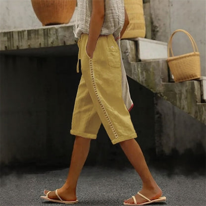 Pantalón Culotte Tavina™ De Lino Y Algodón Con Detalles Calados Laterales