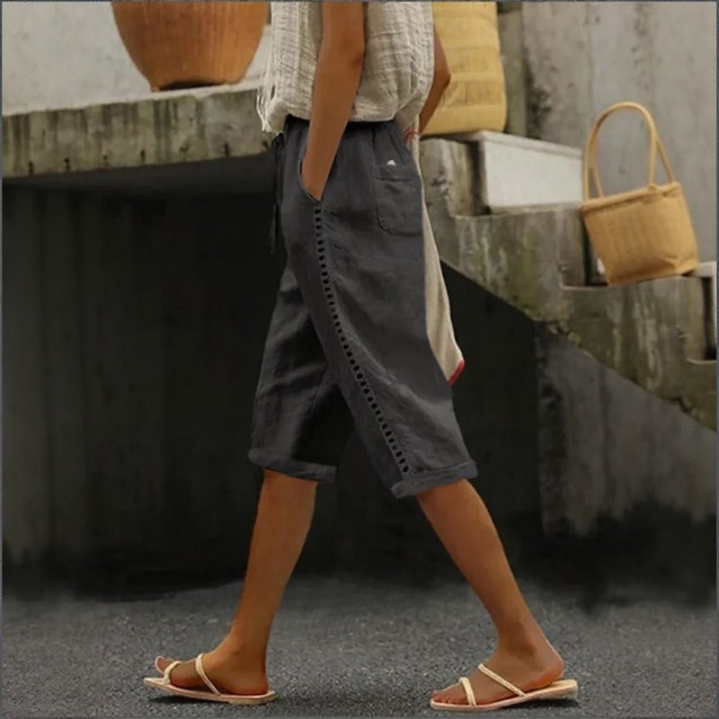 Pantalón Culotte Tavina™ De Lino Y Algodón Con Detalles Calados Laterales