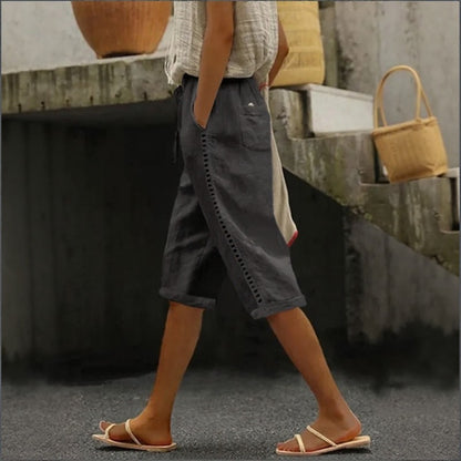 Pantalón Culotte Tavina™ De Lino Y Algodón Con Detalles Calados Laterales