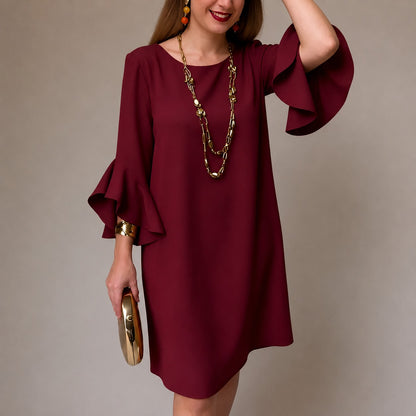 Vestido Lorien™ con Mangas de Volantes, Caída Fluida y Corte Recto