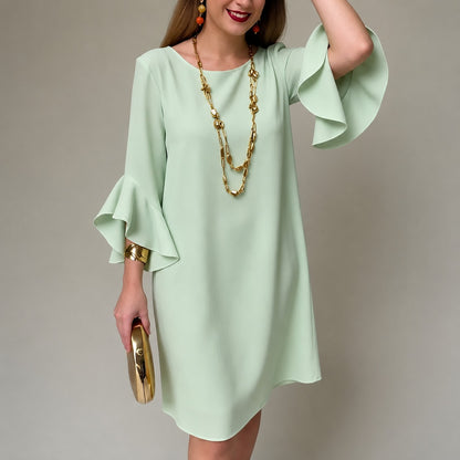 Vestido Lorien™ con Mangas de Volantes, Caída Fluida y Corte Recto