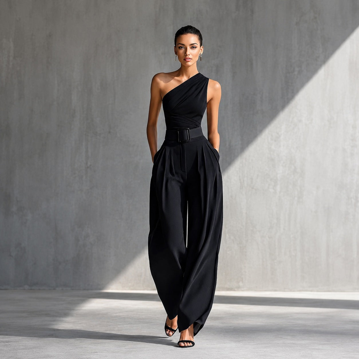 Conjunto Aurevia™ con Blusa de Un Solo Hombro y Pantalón Palazzo.