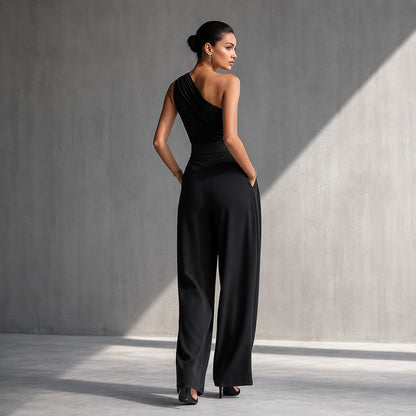 Conjunto Aurevia™ con Blusa de Un Solo Hombro y Pantalón Palazzo.