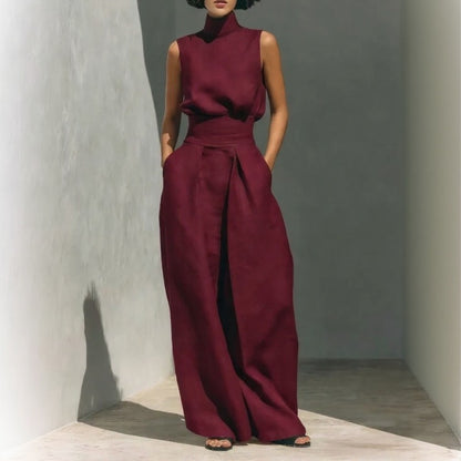 Conjunto Lysenne™ Con Top Sin Mangas De Cuello Alto Y Pantalón Palazzo