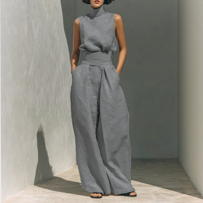Conjunto Lysenne™ Con Top Sin Mangas De Cuello Alto Y Pantalón Palazzo