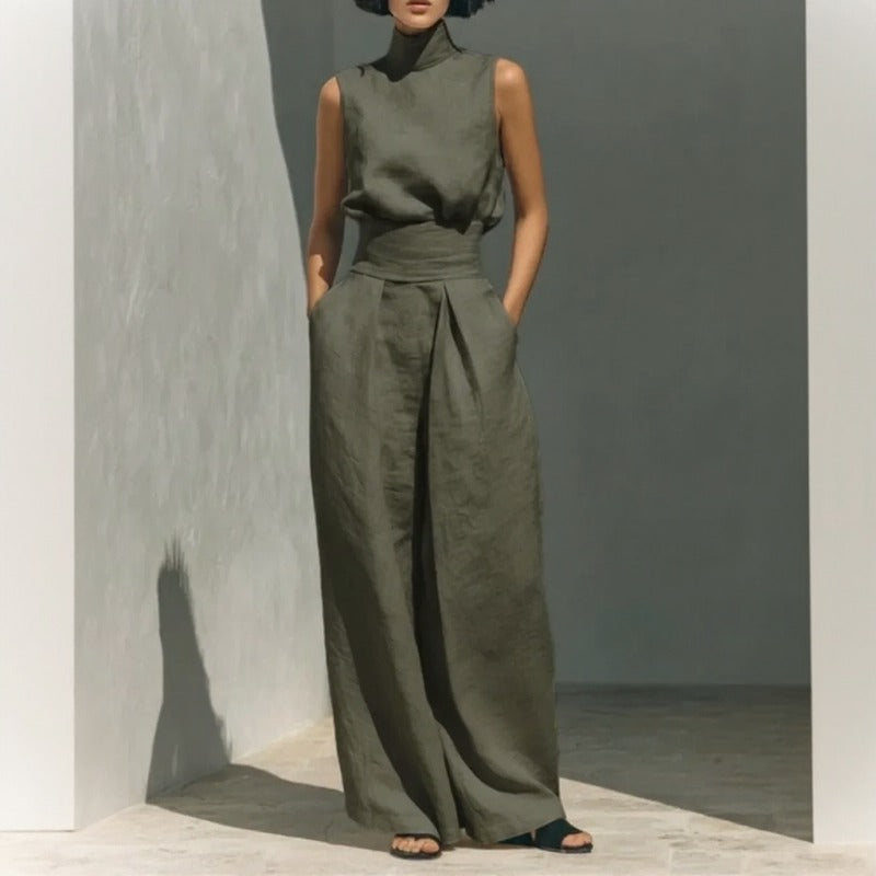 Conjunto Lysenne™ Con Top Sin Mangas De Cuello Alto Y Pantalón Palazzo