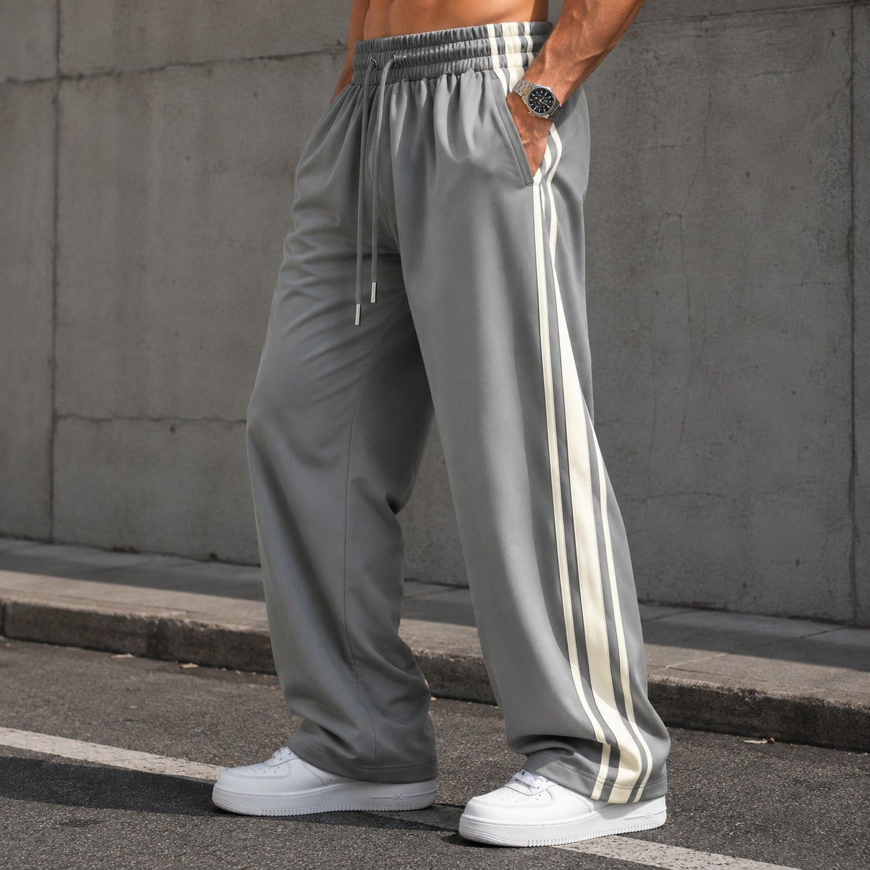 Pantalón Maxton™ con Franjas Laterales, Cintura Ajustable y Corte Recto